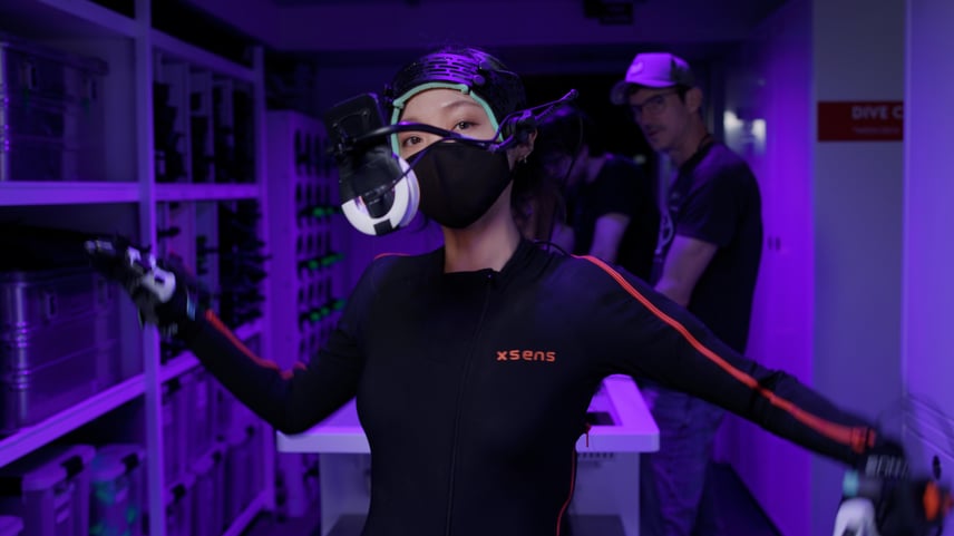 Behind the scenes from Vtuber and streamer HanaX wearing mocap suit