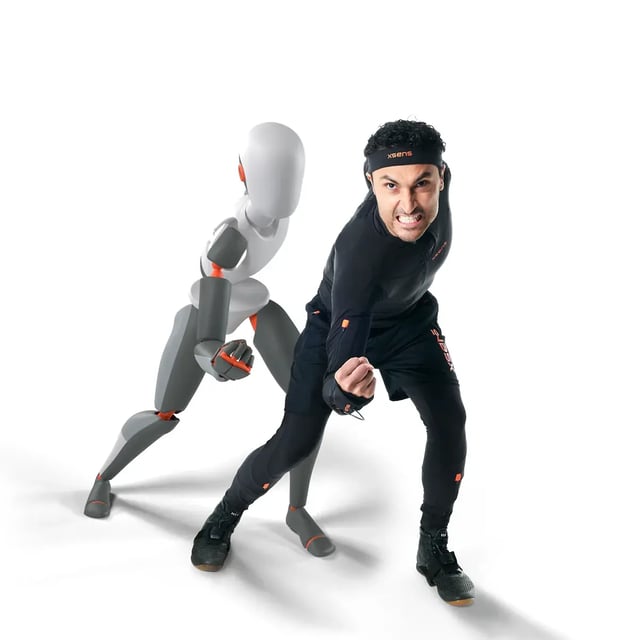 Mocap model making super hero pose with avatar