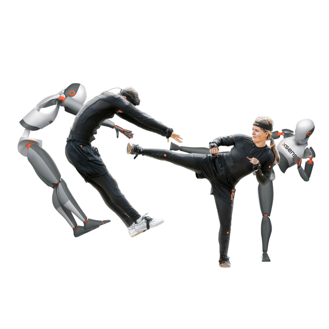 Mocap models doing a karate kick with avatars