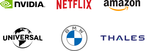Logos of NVIDIA, Netflix, Amazon, Universal, BMW and Thales