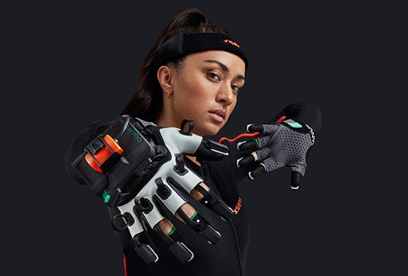 Model showing of her mocap gloves 